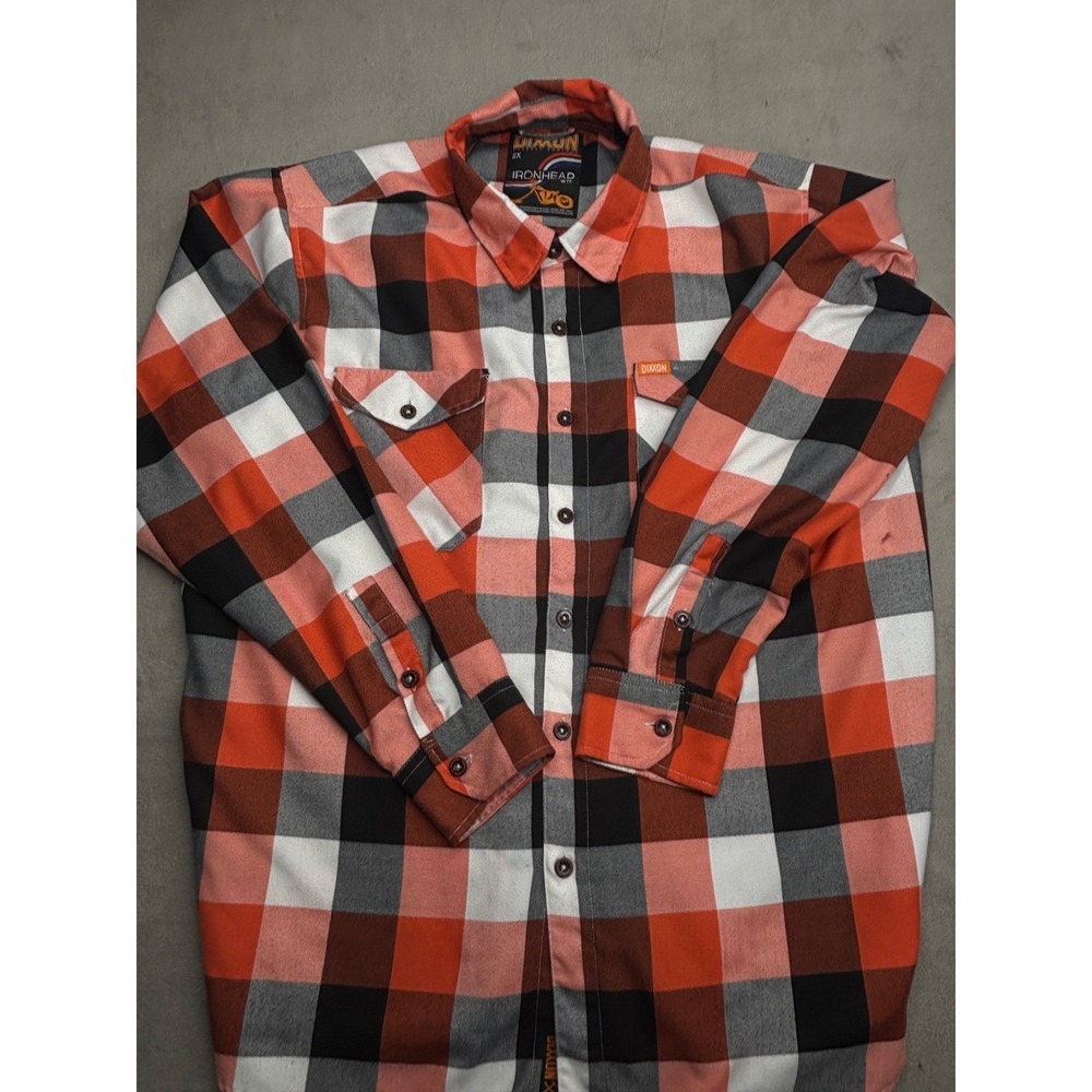Dixxon Flannel Ironhead WTF Orange Black White Plaid D-Tech Shirt Mens 2XL